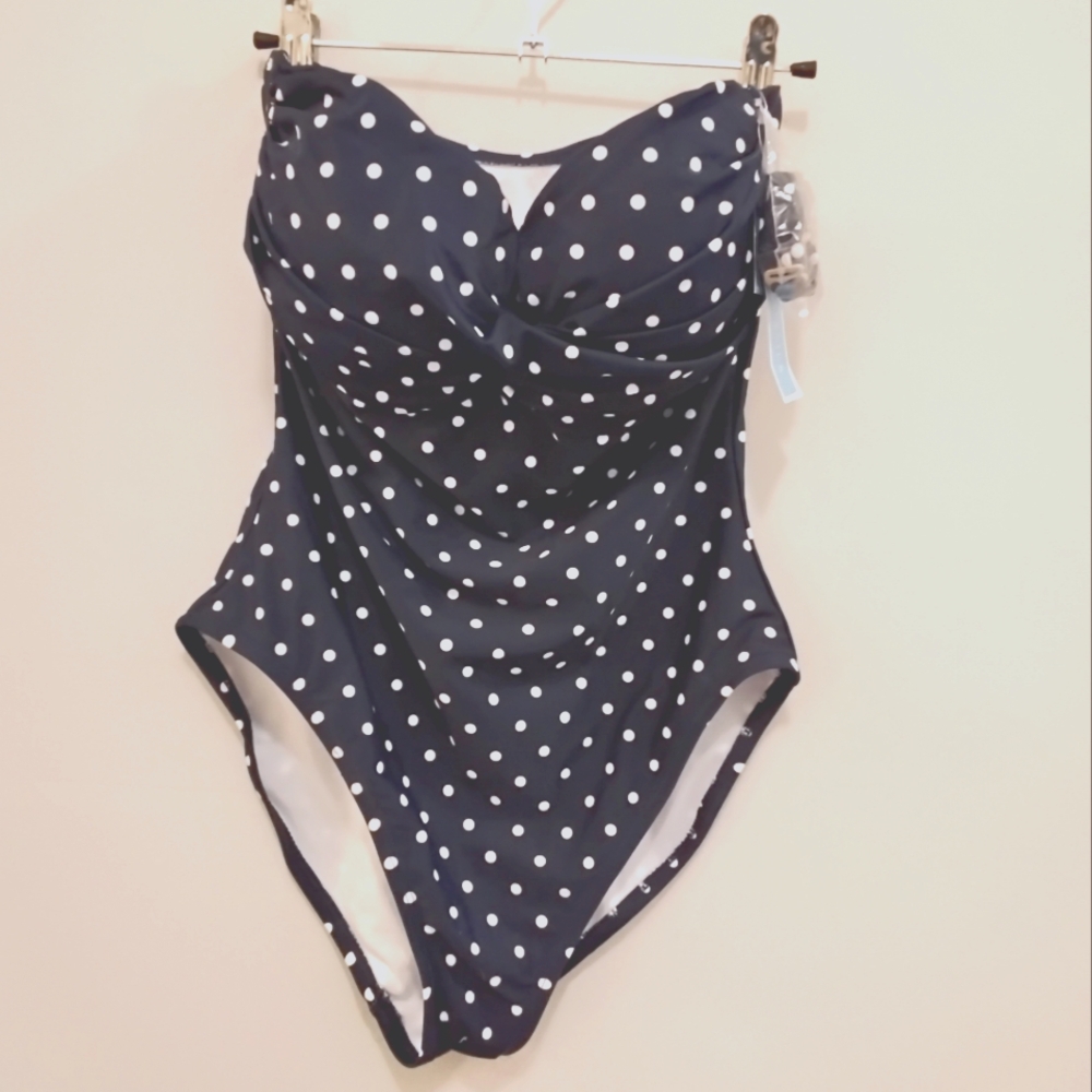 Draper James Navy Polka Dot Bandeau One Piece